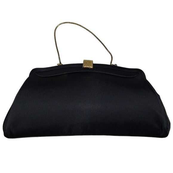 Vintage Black Purse Gold Closure Romantic Audry Hepburn Grace Kelly Timeless - Picture 2 of 5